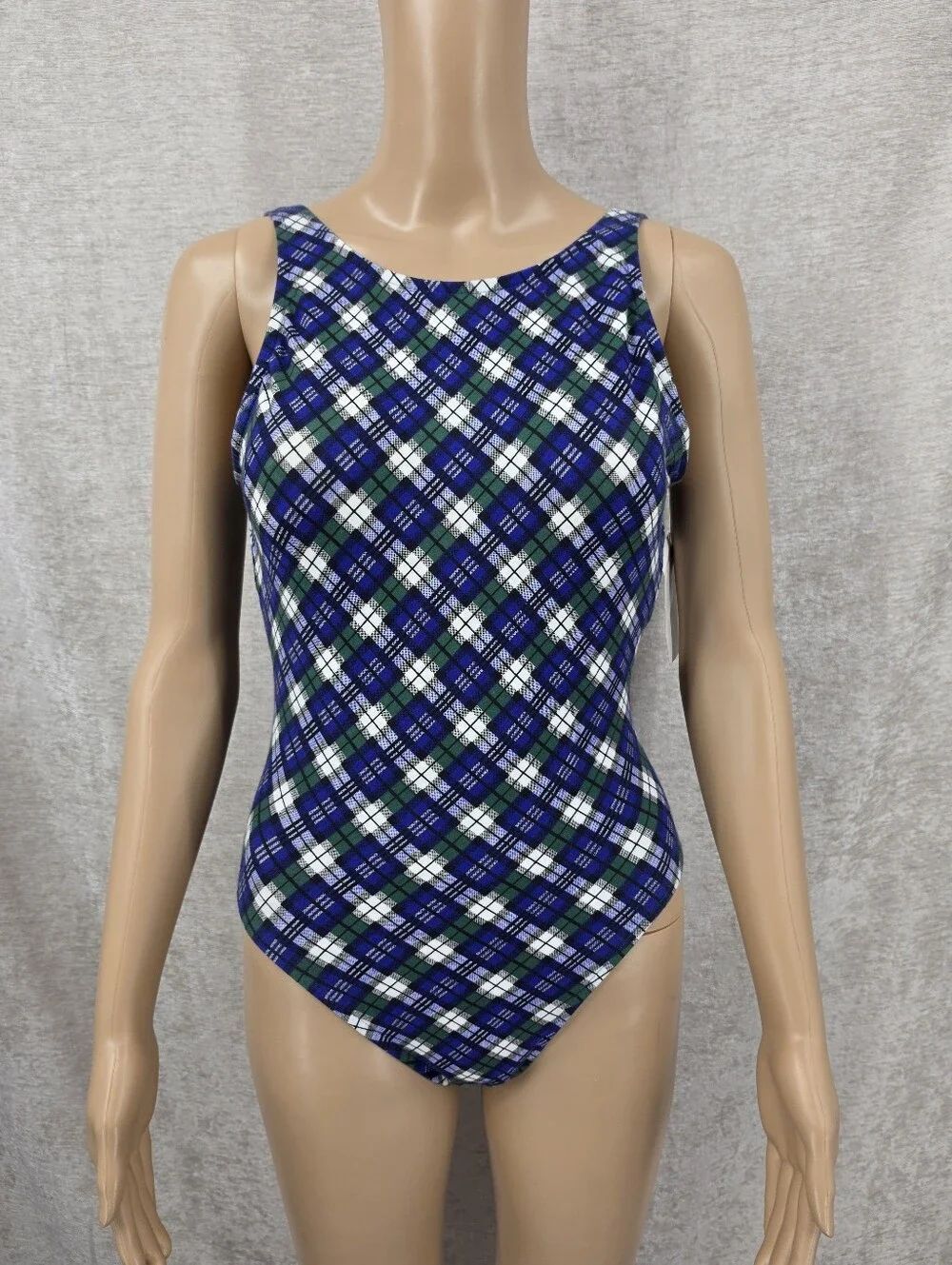 Westbound Vintage 90s Blue Tartan Plaid One-Piece Swimsuit Cotton